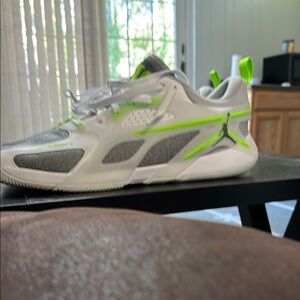 Jordan Athletic Shoes in White and Neon Green